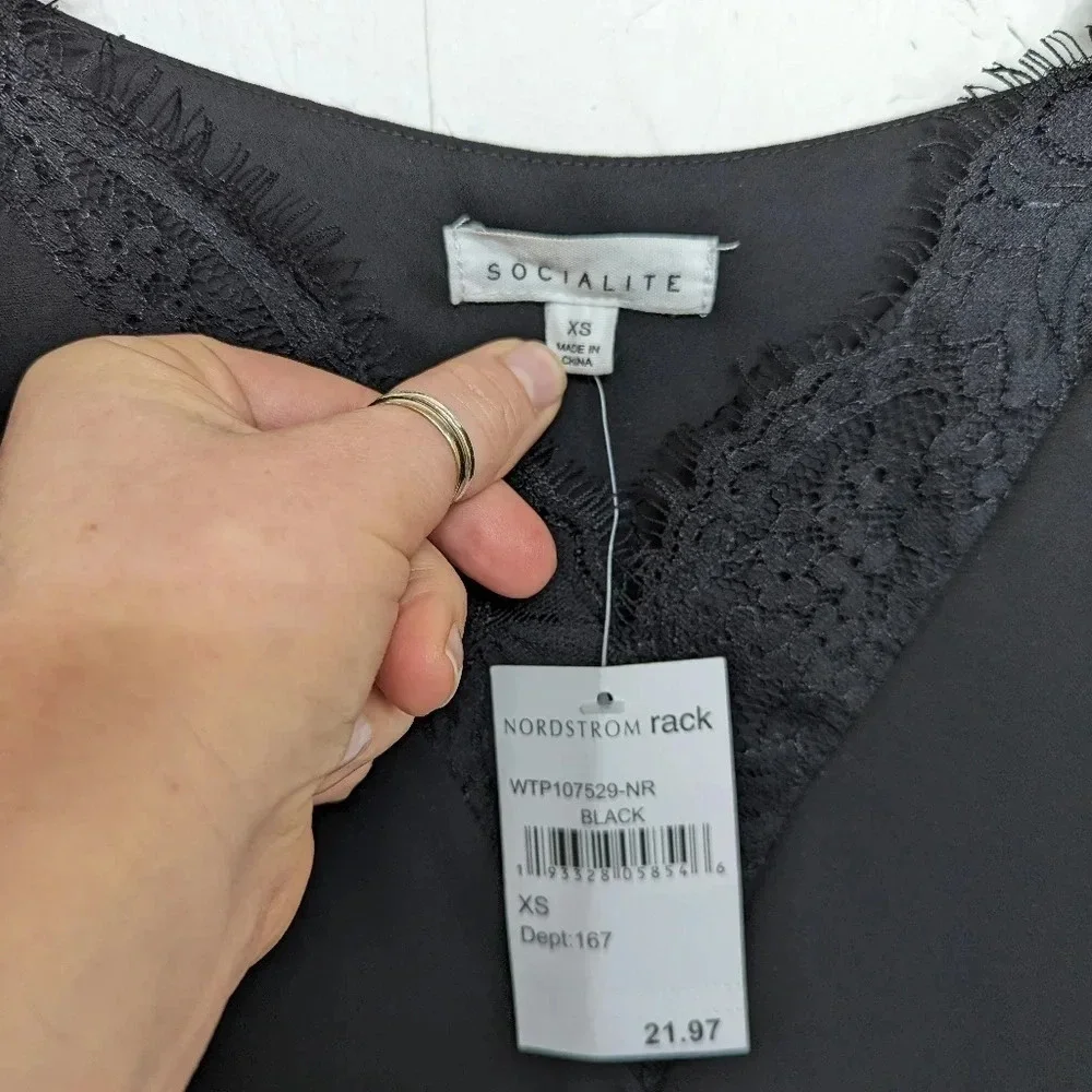 Socialite Black lacy camisole, tank top, women's extra small New w/ tags O16 - Picture 3 of 5